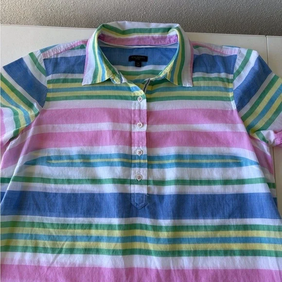 Talbots Cotton Beach Stripe Popover Size L Petite Vacation Coastal Grandmother‎ - Picture 11 of 13